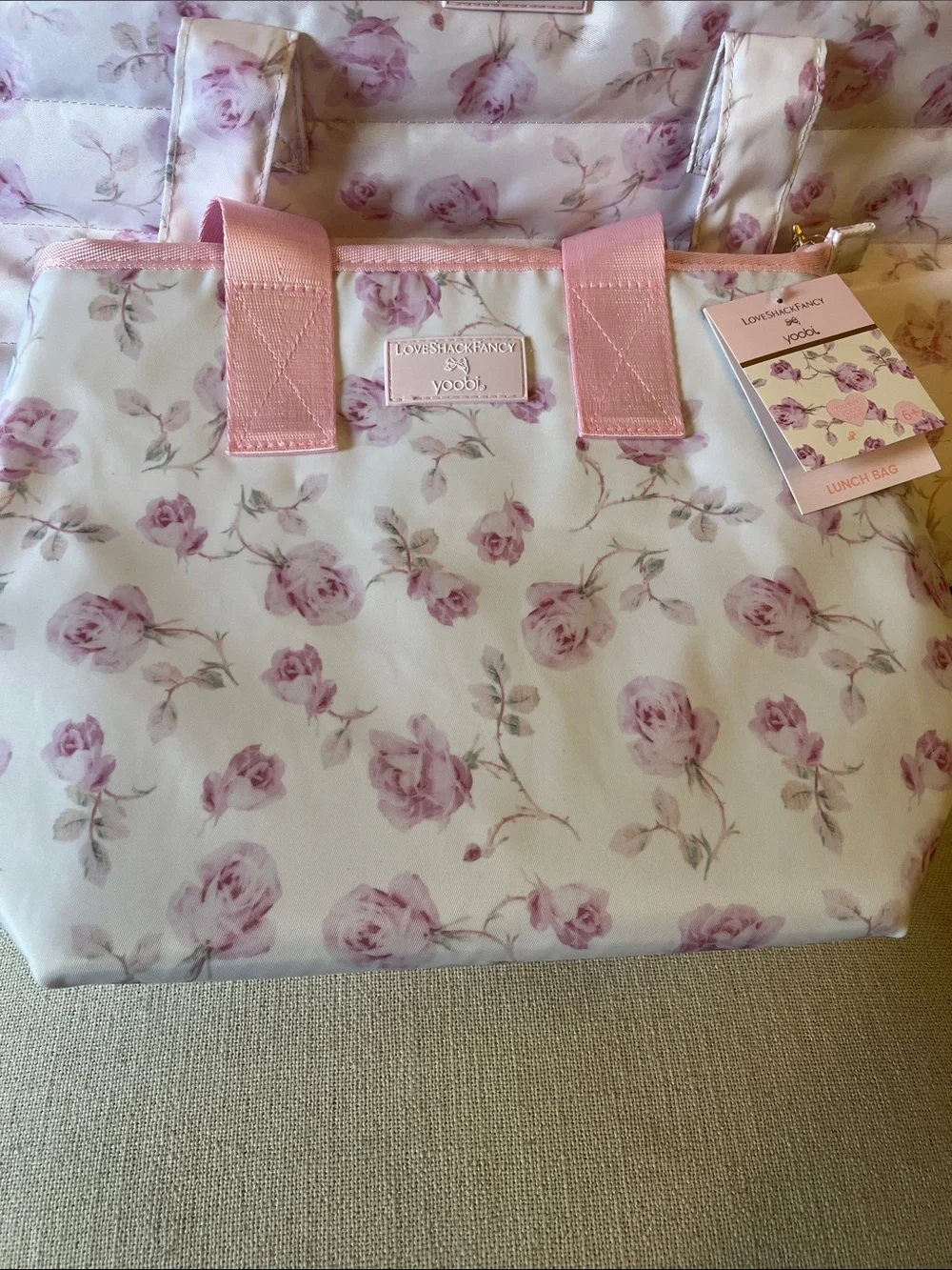 🔥🌸NWT set of 2 LoveShackFancy Ribbon Rosa Tote Bag AND  matching  lunch bag